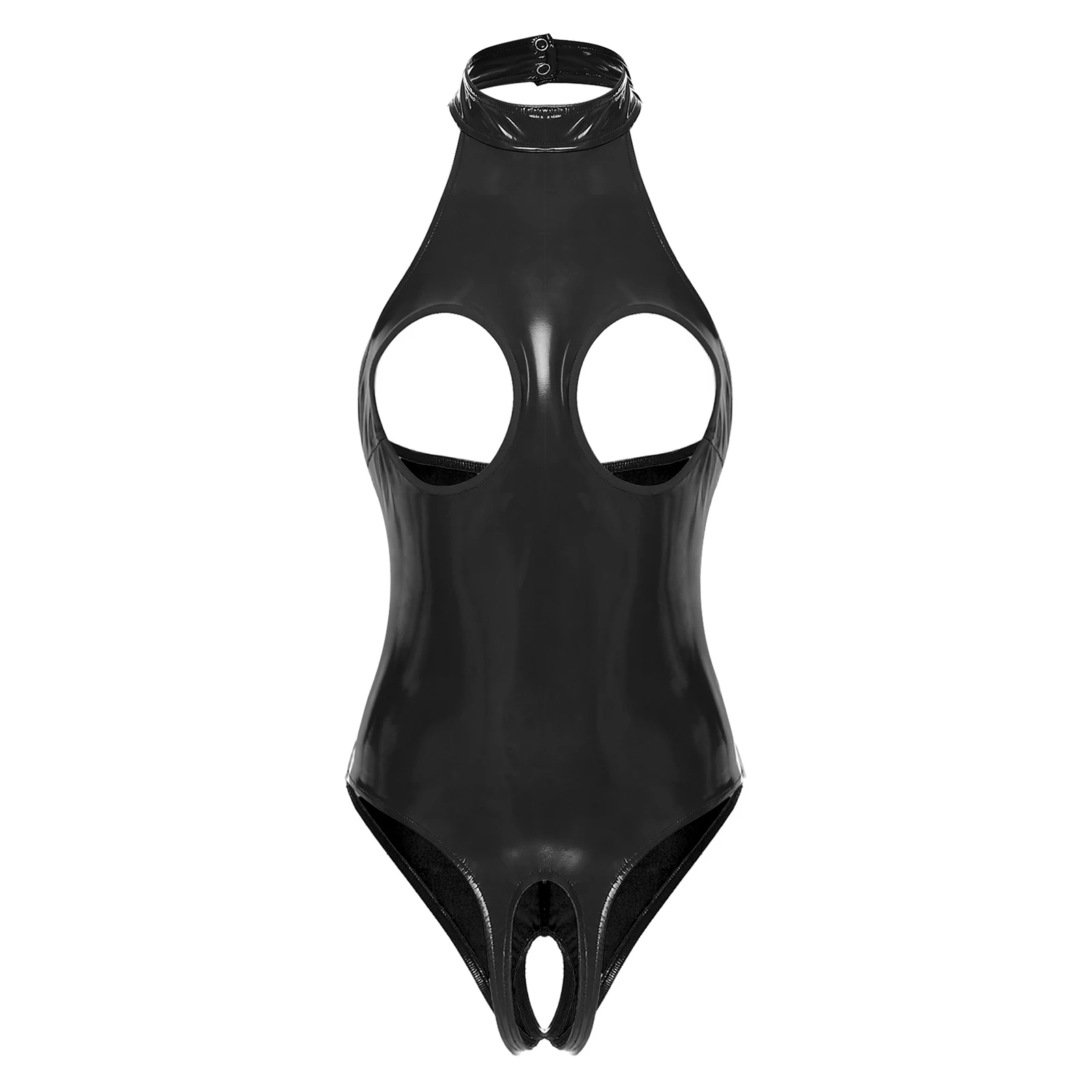 Women's Leather Leotards Catsut Open Crotch Hollow Out Full Bodysut