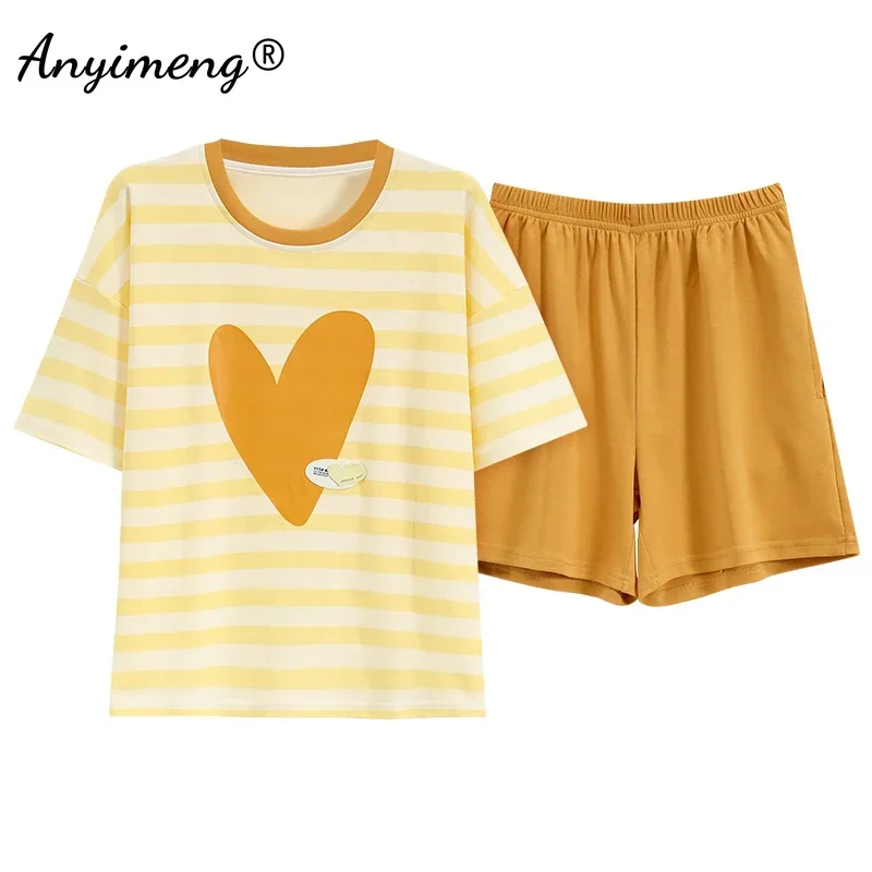 Pure Cotton Pajamas for Women Summer Cartoon Print Sleepwear Plus Size