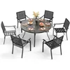 Large Wrought Iron Dining Table with Umbrella Hole & Stackable Metal Chairs, Dining Furniture, Garden Sofas 4
