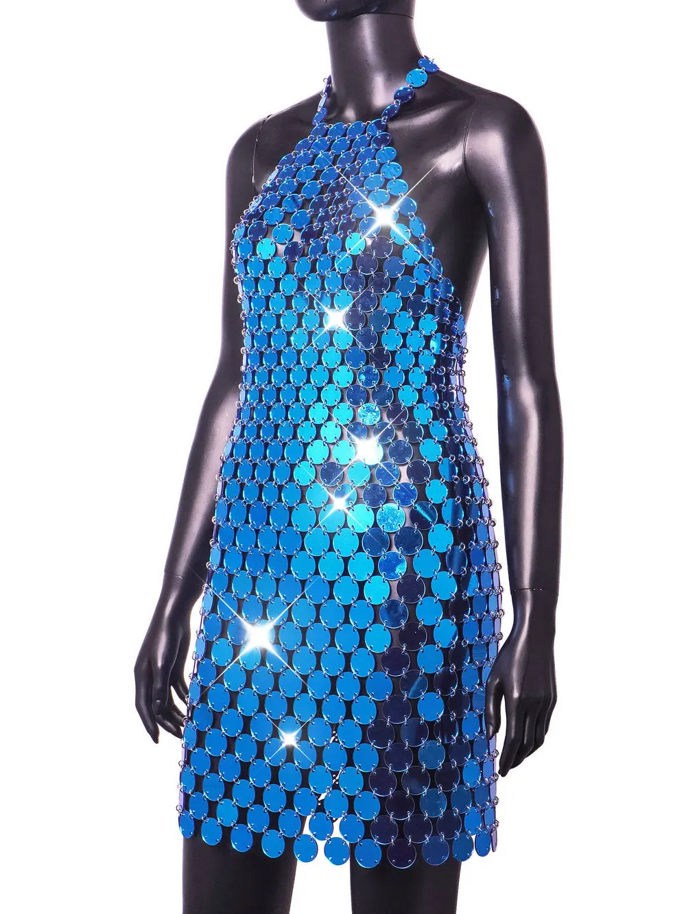 

2023 Royal Blue Acrylic Beaded Mini Dress Backless Halter Sexy Evening Dress Gown Handmade Sequined Beading Bodycon Body Chain