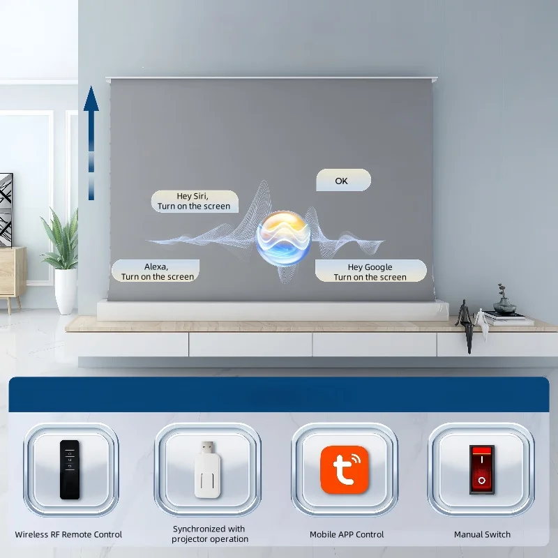 Schermo per proiettore sollevabile motorizzato 16:9 Tessuto acustico trasparente perforato anti-luce da 150'' per home theater 4K Ultra HD - immagine 6