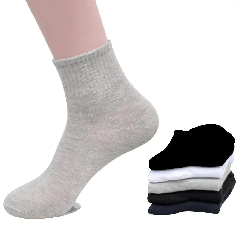 

5 Pairs All Seasons Men's Business Casual Cotton Socks Spring Summer Autumn Winter Solid Colors Crew Socks Male Breathable Socks