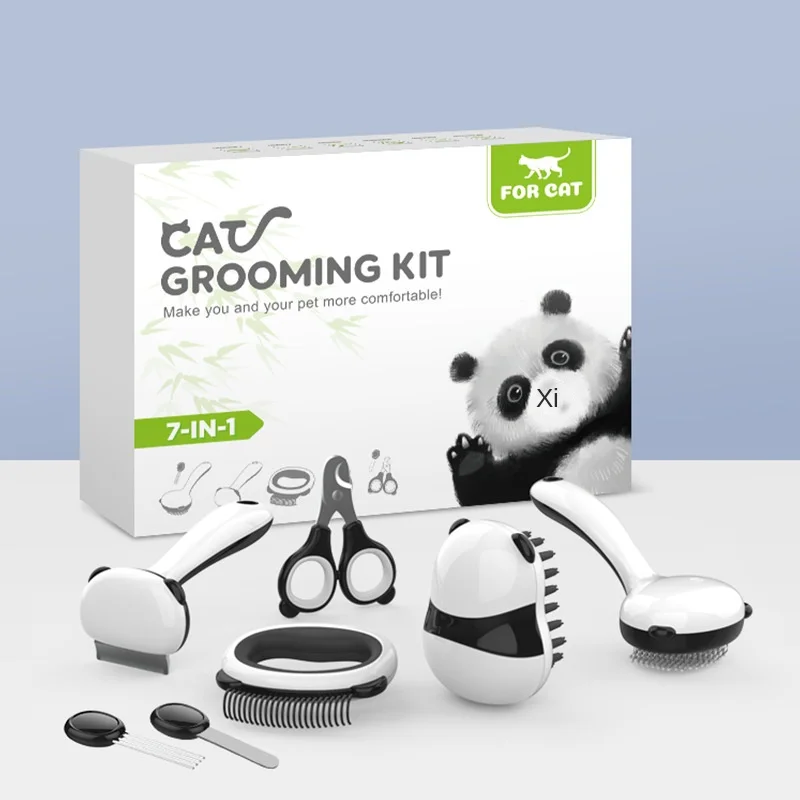 

7in1 Set New Panda Pet Comb Nail Clippers Floating Hair Removal Cat Comb Cat Dog Needle Comb cat brush