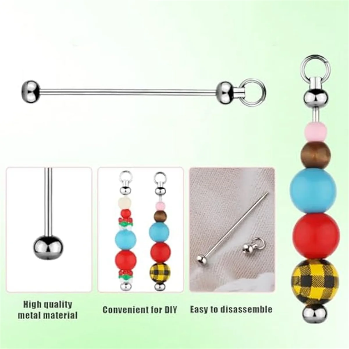 50Pcs Blank Beadable Keychain Bars,Metal DIY Bead Keychain Bar Charms Eady Detachable Key Chain Making Accessories 6
