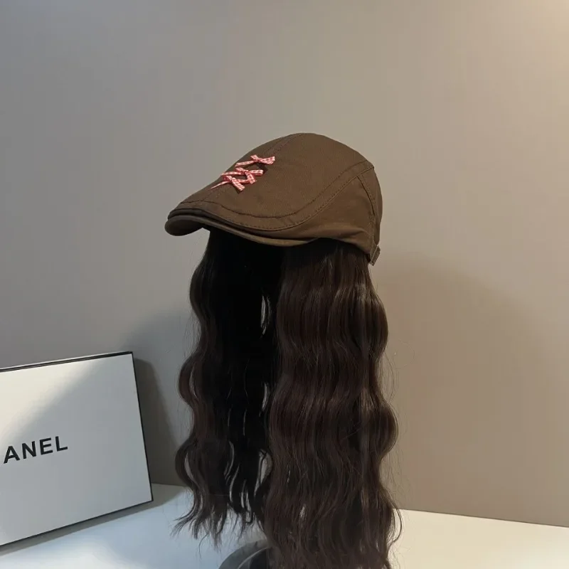 Casual Fashionable Wig Bonnets Newsboy Wigs Caps Women Daily Wig Cap Detachable Hats Female Retro Hat Chic Pink Bow Bonnets
