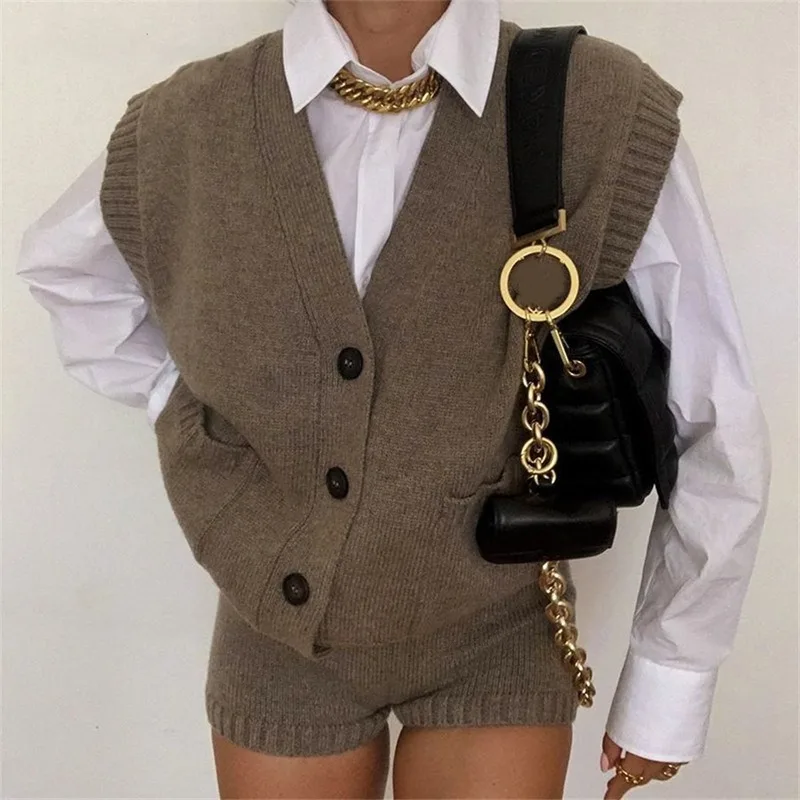 Ladies Sleeveless Vest Spring Sweater Women Pocket Loose Knitted Jumper Casual Autumn Winter Sweater Cardigan Top V Neck Female