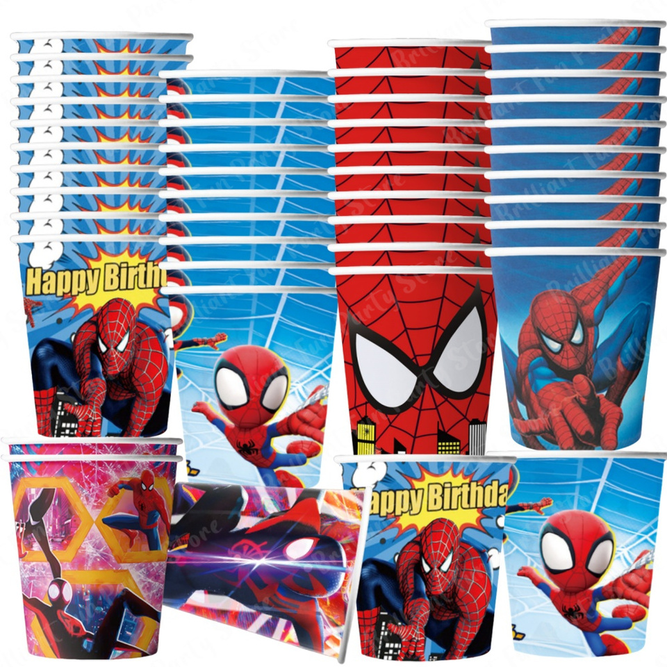 10/20/30Pcs Spiderman Cup 9oz Disposable Spider Paper Drinking Cups for Baby Shower Kids Birthday Party Supplies Decorations