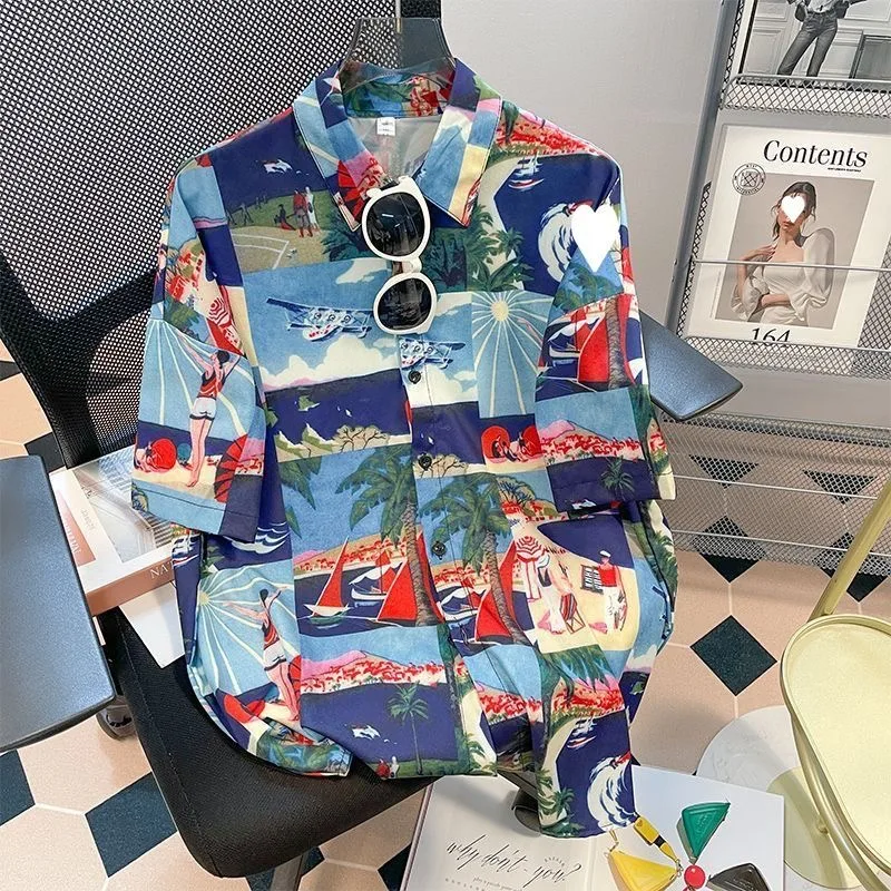 Men Street Fashion Summer Daily Shirt Hawaiian Cartoon Print Casual Loose Shirts Short Sleeve Beach Loose Tops 5