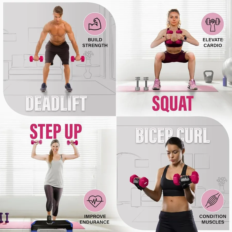 Vinyl Hexagon Dumbbell - Dumbbells Set of 2 Hand Weights for Home Gym & Strength Training (10 lbs Weight Options)