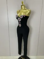 Luxury Sexy Strapless Backless Crystal Diamonds Black Bodycon Bandage Jumpsuit 2025 Women Celebrity Designer High Street Rompers - Image 2
