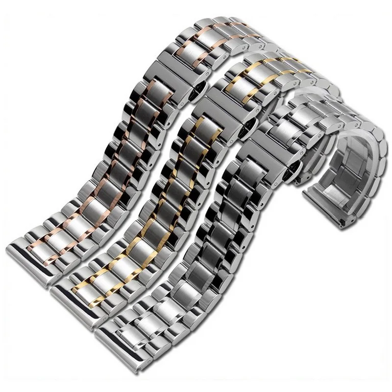 Premium Stainless Steel Watch Band with Butterfly Clasp - Silver Gold Finish