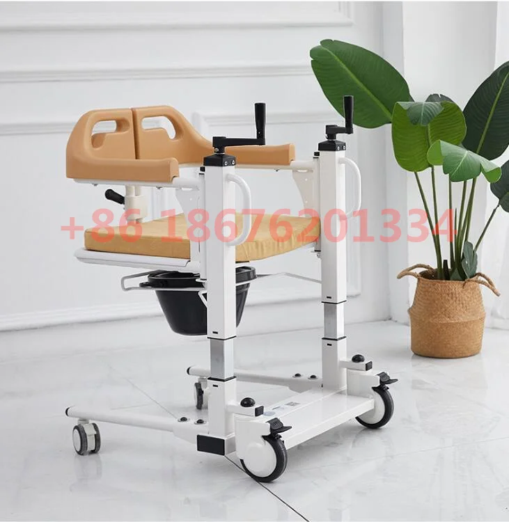 Home Care Medical Manual Transfer Chair with Commode for Patient and Elderly Multifunctional Shift Chair