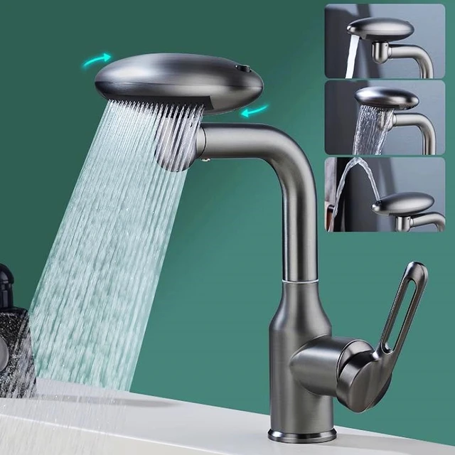 MultiFunctional Waterfall Basin Faucet 4 Modes Stream Sprayer 360° Rotation Hot Cold Water Sink Mixer Wash for Bathroom 1