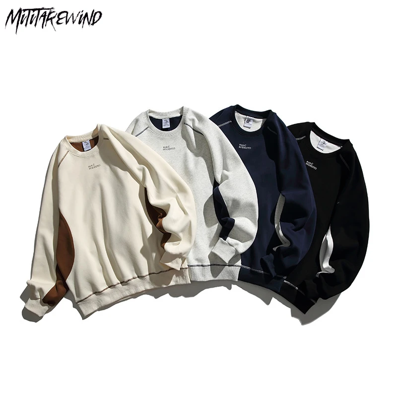 

Japanese Fashion Contrast Color Shirts Couple Pullover O Neck Casual Loose Oversized Letter Print Versatile Long Sleeve New Tops
