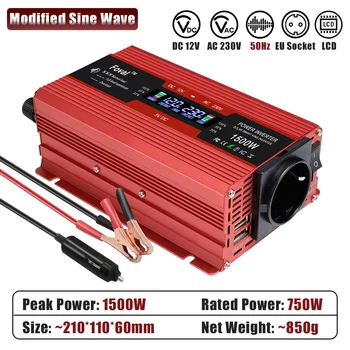 อินเวอร์เตอร์แปลงไฟ 300W-2000W จากไฟ DC 12V เป็นไฟ AC 220V-240V สำหรับรถยนต์ พร้อมเต้ารับแบบ EU ช่องเสียบ USB คู่ สำหรับชาร์จโทรศัพท์ ใช้ได้กับรถบ้านและกิจกรรมกลางแจ้ง ความถี่ 50Hz 9