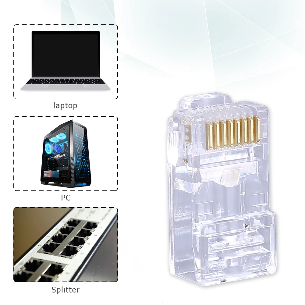 네트 네트워크 모듈식 플러그 커넥터, 금도금 Cat6 Cat5 RJ45, 8P8C 비차폐 모듈식 플러그, 이더넷 케이블 크림퍼 RJ 45, 100 개