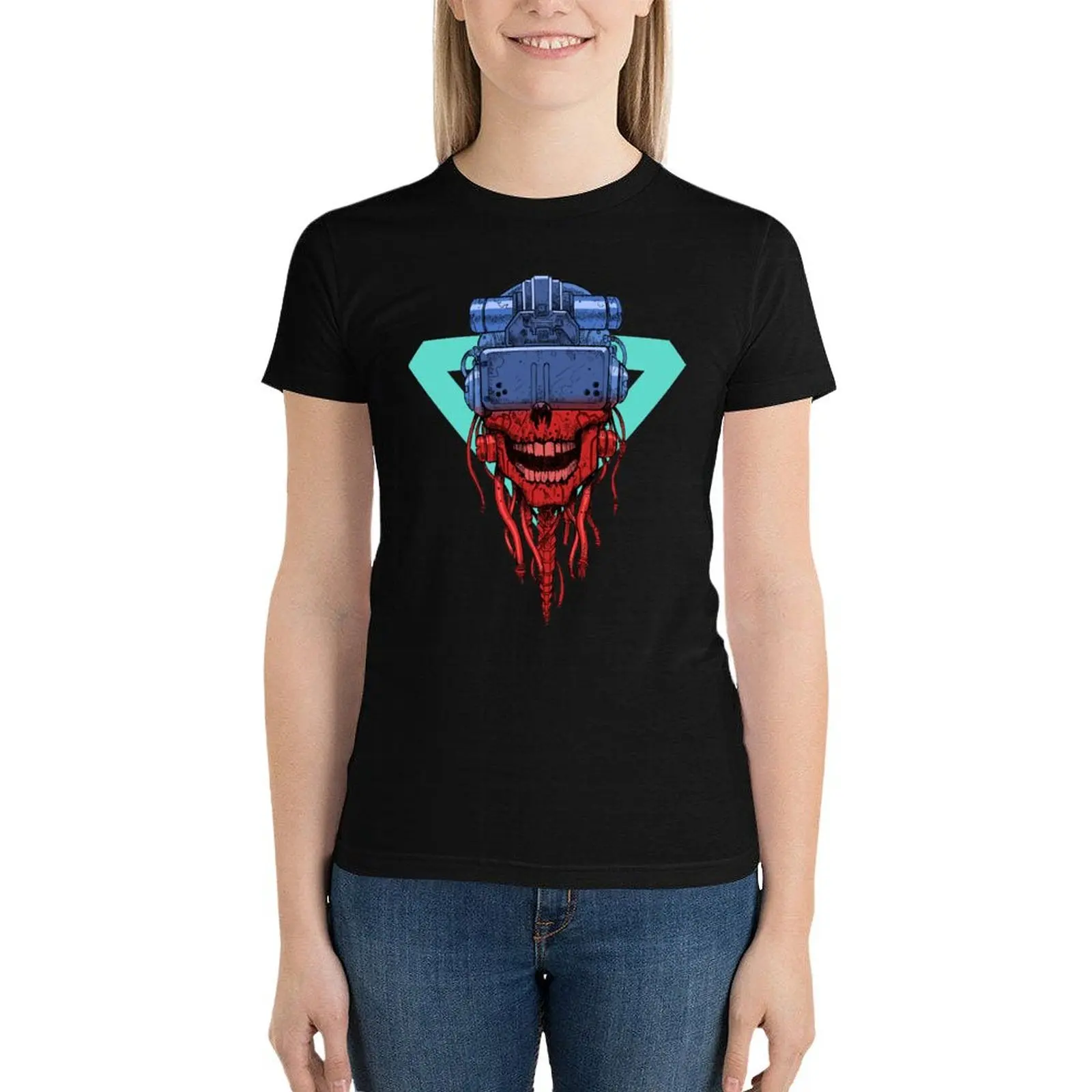 cyber punk skull T-Shirt plus size tops funny tees female Women clothing