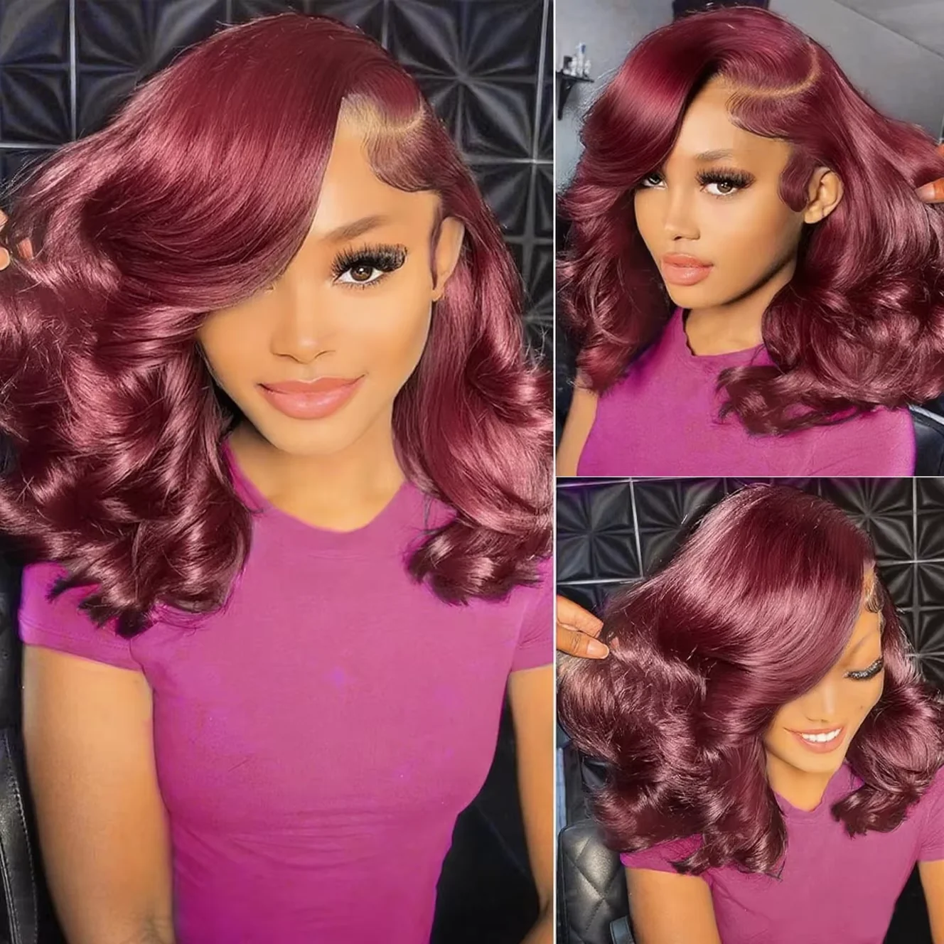 250 Dichte 99J Burgund Körperwelle Bob Perücke Echthaar 13x4 HD Lace Frontal Perücke Rot gefärbt 7x5 leimlose Perücke Echthaar für Frauen – Detail 9