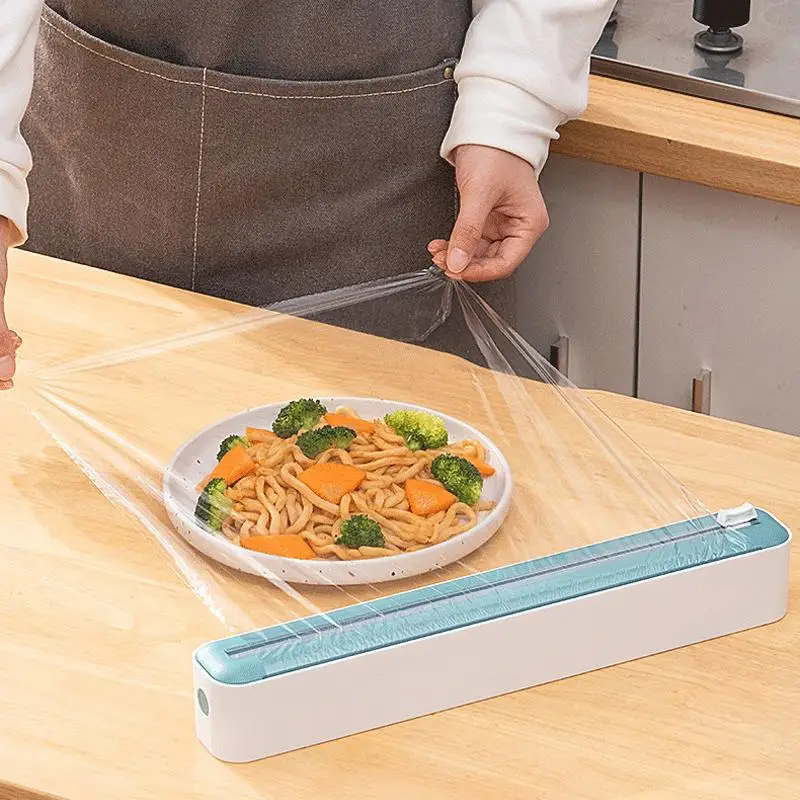 

2 In 1 Food Film Dispenser with Cutter Refillable Plastic Wrap Storage Box Aluminum Foil Dispenser Cutter Kitchen Accessories