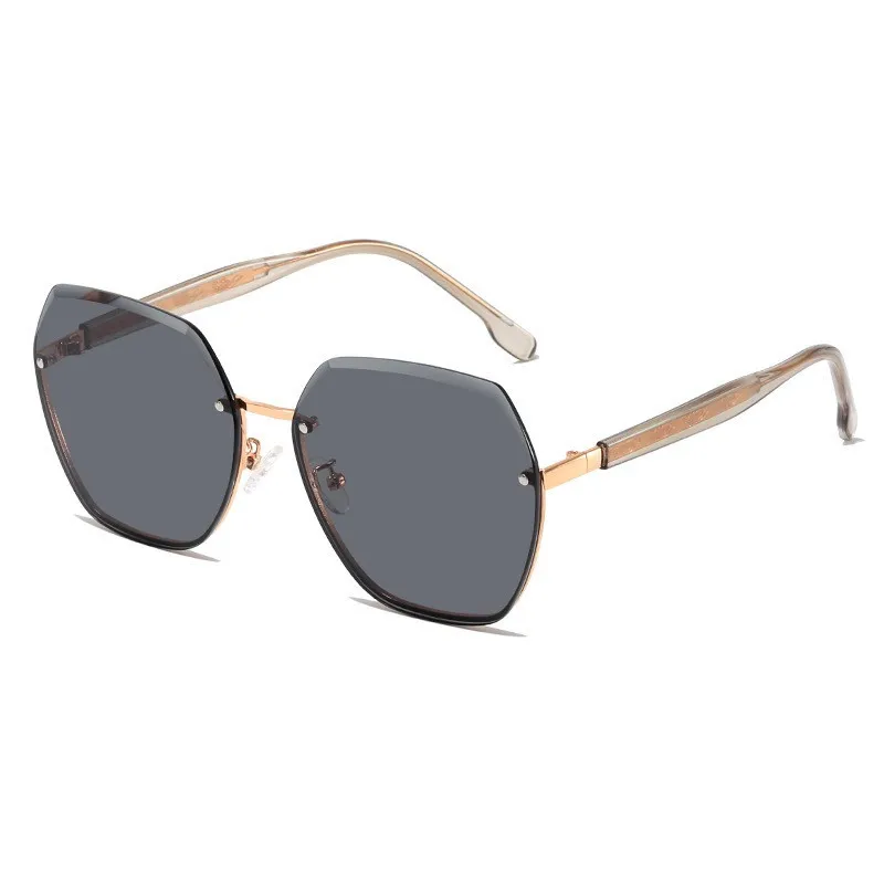 thumbnail image 1 of Gafas de sol para mujer, sin montura, con degradado, protección UV400, diseño de marca, para conducir, con juego de regalo, montura poligonal de metal, gafas de sol para hombre, 1 of 5