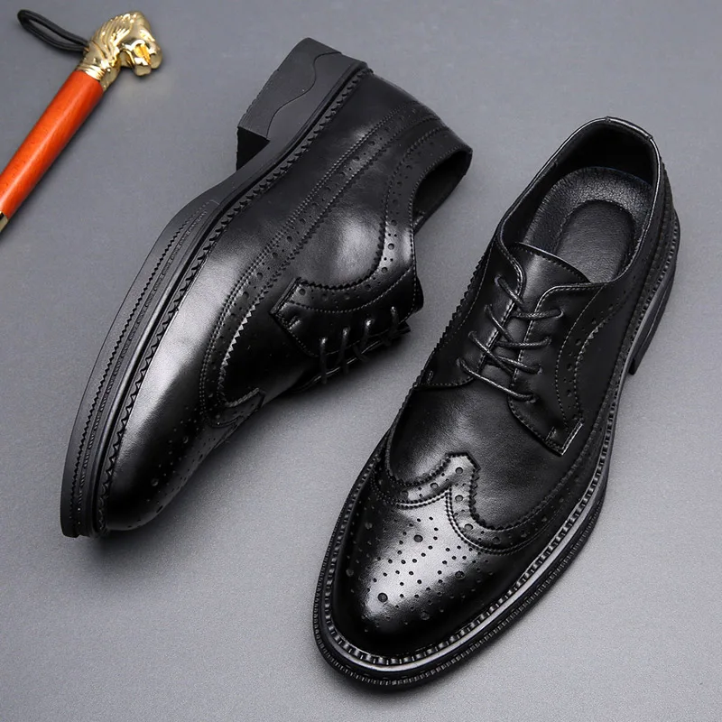 Men business formal dress thick sole oxford leather shoes British style casual wedding for groom groomsmen office