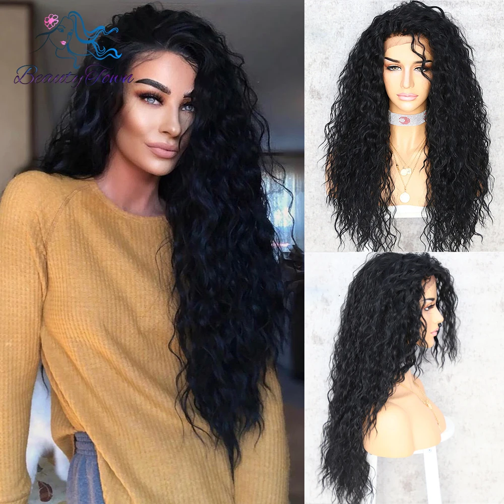 Synthetic Wig Jbrown Black 1B Blonde 613 Ginger Red Brown Grey White Kinky Curly 13X3 Lace Front For Women