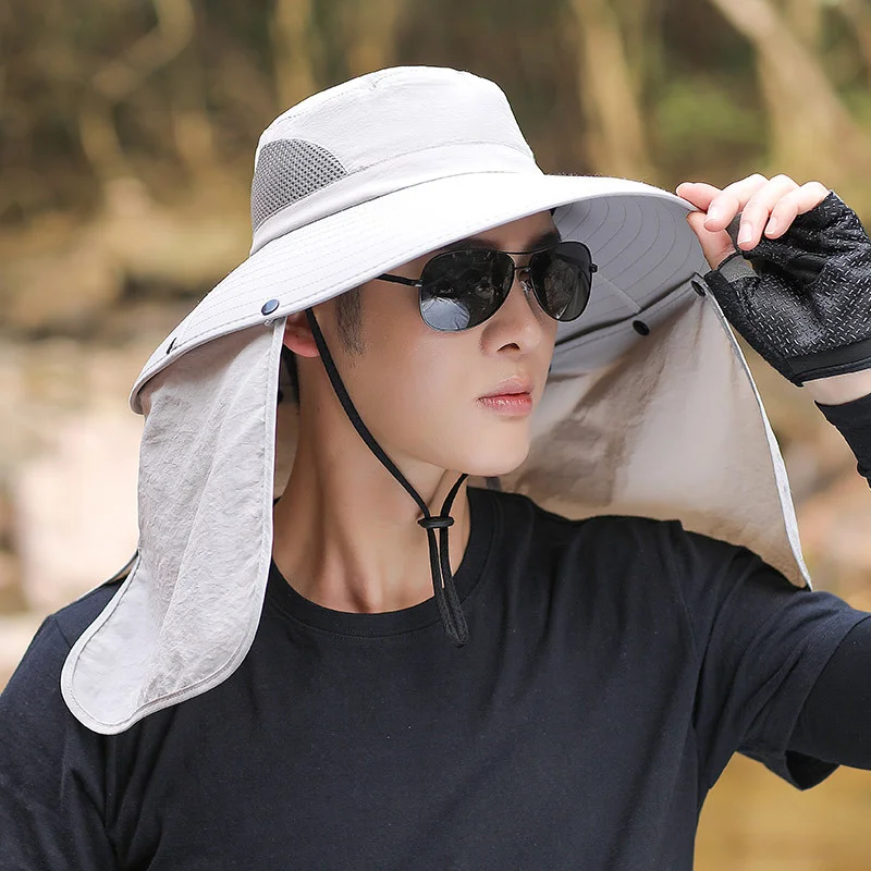 Large Wide Brim Hat Men Summer Detachable Mesh Cap Outdoor Hiking