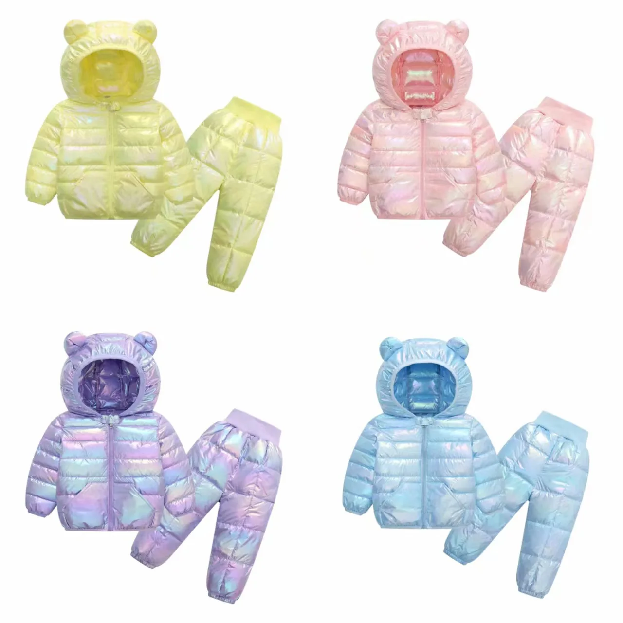

Boys and Girls Winter Snowsuits Children's Warm Bright Color Light Down Jackets Baby Outwear Girls Clothing Sets Kids Suits 0-5T
