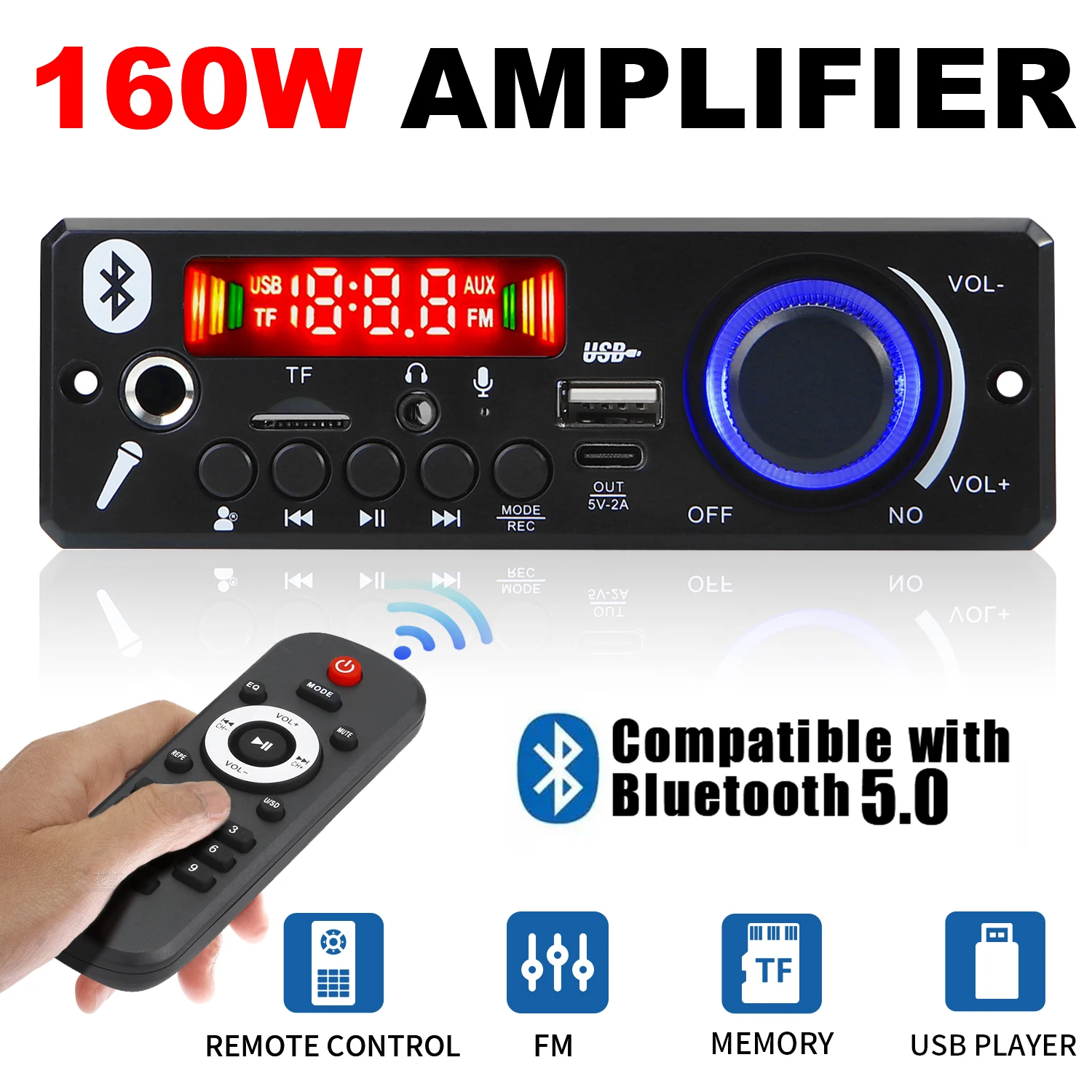 160W 앰프 블루투스 MP3 WMA APE 디코더 보드, 핸즈프리 자동차 오디오 마이크, USB TF FM 라디오, DIY Mp3 음악 플레이어, 12V 80W