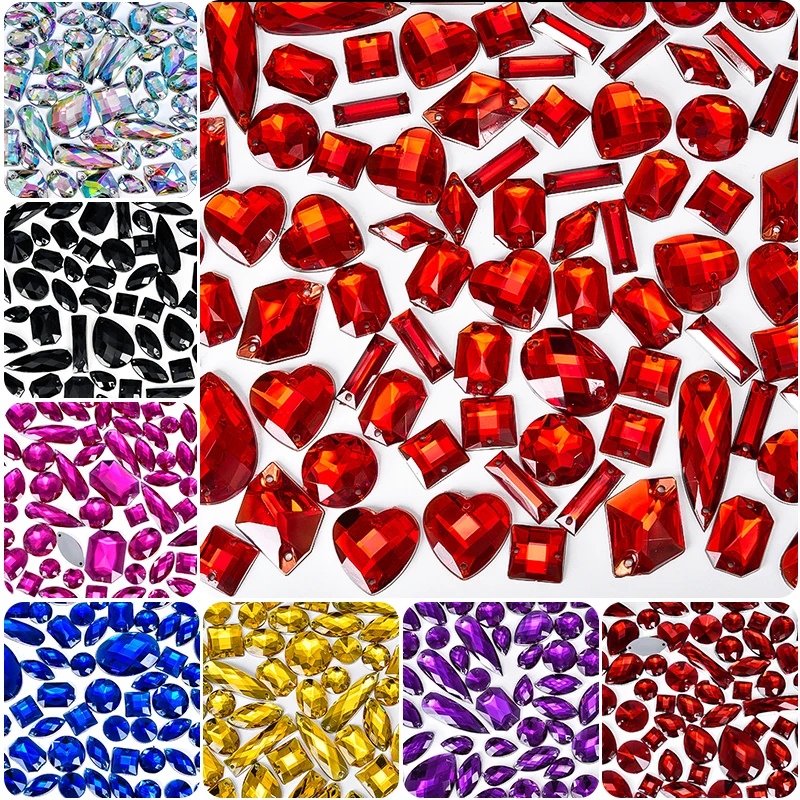 25g Mixed Shape Acrylic Sew On Rhinestones charms Glitter Stass For Wedding Dress