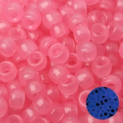 Set of 100 Luminous Acrylic Pony Beads - Large Hole Spacer Beads for DIY Crafts, Jewelry, Bracelets, and Hair Accessories (Pink)