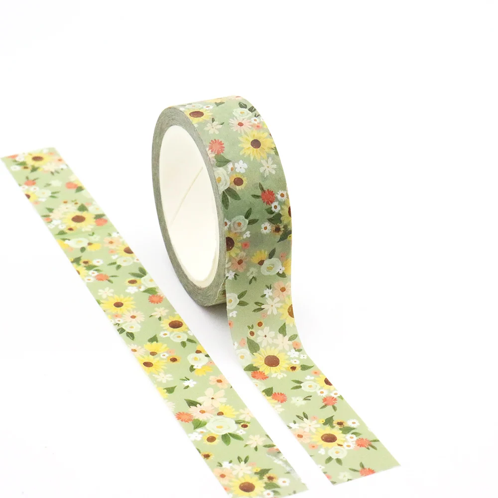 

NEW 1PC 15mm x 10m Sunflower Leaves Colourful Tape Masking Adhesive Washi Tapes office supplies scrapbooking stationary tapes