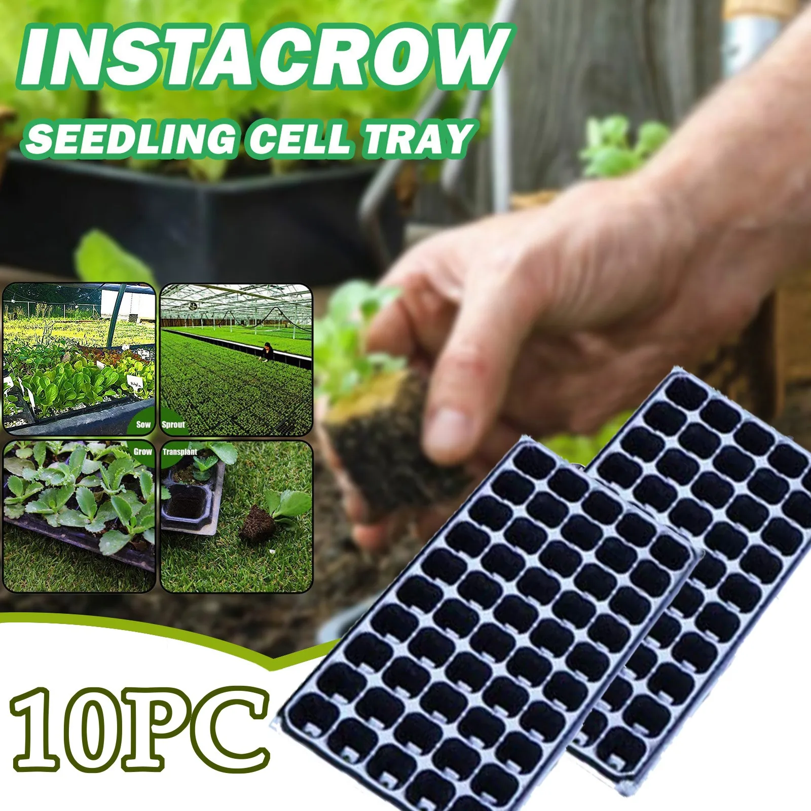 Seedling Box 10pcs 50 Cells Plastic Gardening Germination Trays Plant Flower Pot Nursery Grow Box Tray Plug Planter