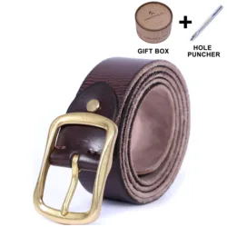 Premium Vintage Leather Men's Belt with Copper Buckle - Handmade and Gift - Ready - 135cm (Dark Coffee)