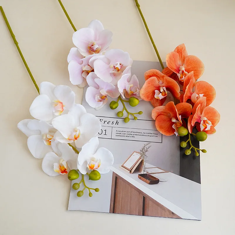 5 Köpfe, einzelner Stiel, realistische Phalaenopsis – 3D-Seiden-Schmetterlingsorchidee für Wohnzimmer, Event-Dekoration, Geschenk | Künstliche Blume