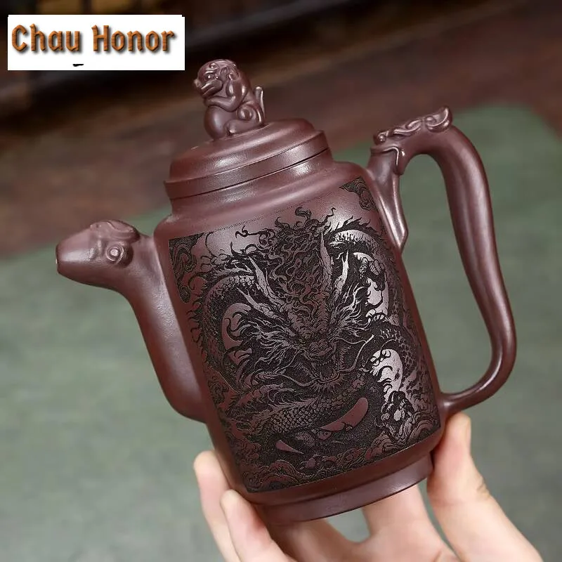 320ml Traditional Yixing Purple Clay Teapots Handmade Sculpture Dragon Pot Raw Ore Mud Infuser Kettle Zisha Tea Set Accessories