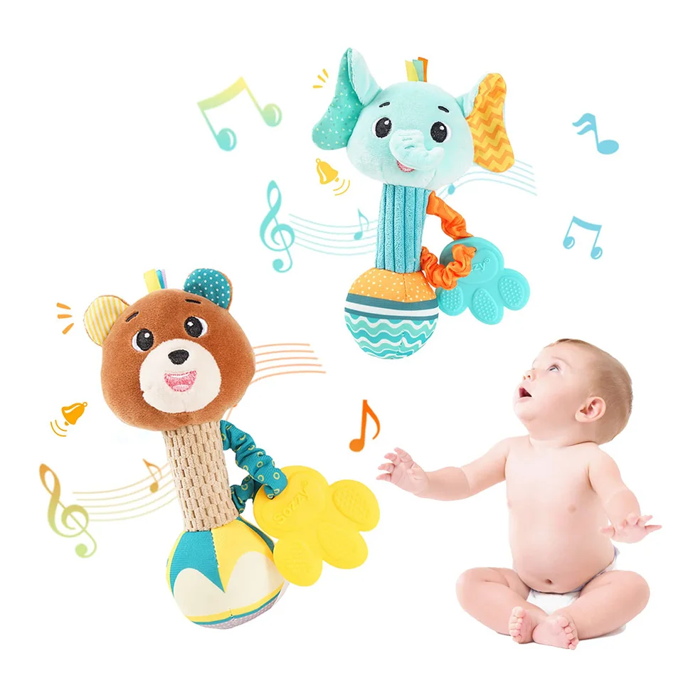S 0-6 Months TILLYOU Plh Rattle Toys For Baby Set Of 4 - Soft Plh Stuffed Animal Rattle For Newborns, Rattle Shaker Set For Infants, Gifts For Girls Boys, Shaker & Teether
