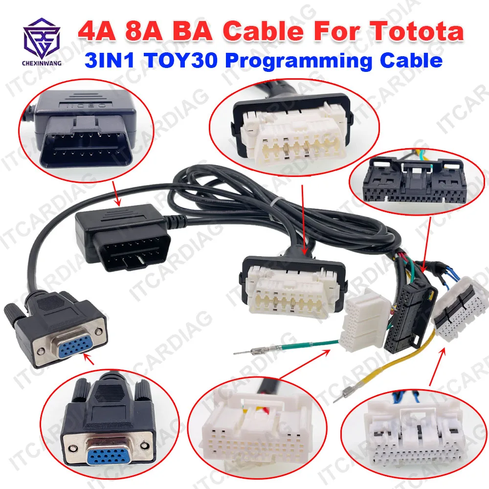 

3 In 1 TOY30 Cable 4A 8A BA Connector Smart Key Cable for Toyota Lexus 16pin OBD Cable for Autel OBDSTAR K518 Xhorse Key Tool