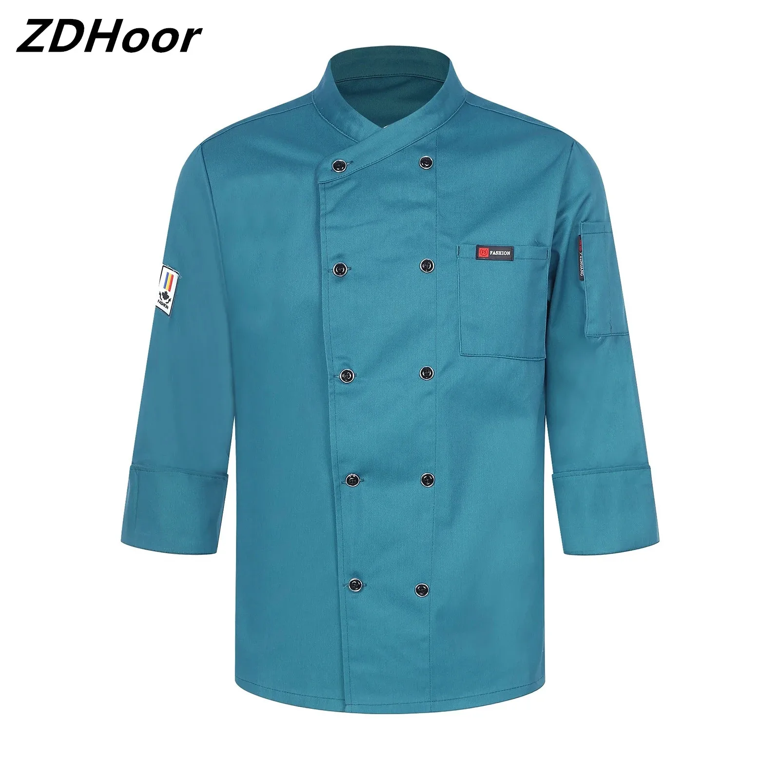 

Mens Womens Chef Uniform Unisex Double-Breasted Collar Cook Coat with Pockets for Kitchen Restaurant Hotel Cafe Bakery Canteen