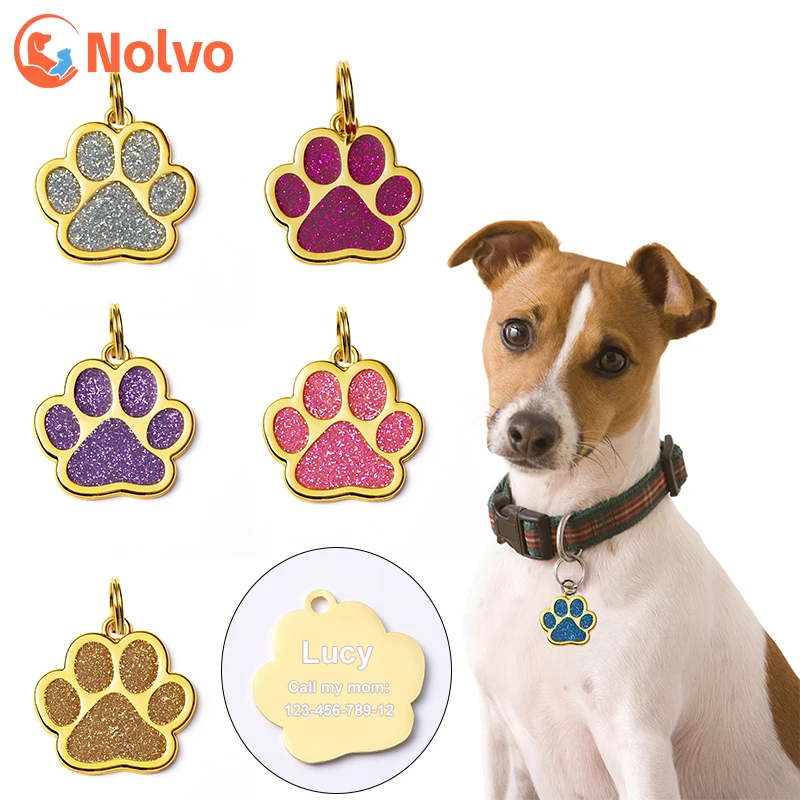 

Personalized Glitter zinc alloy Puppies tag Pet Name Plat Laser Engraving Cat Identification DIY Cats for Dog Cat Nameplate