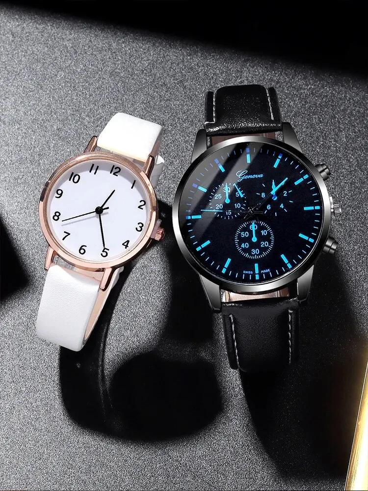 4pcs Fashion Versatile Creative Personalized Men and Women Couple Watch Quartz Watch with Love Pendant Necklace Combination Set