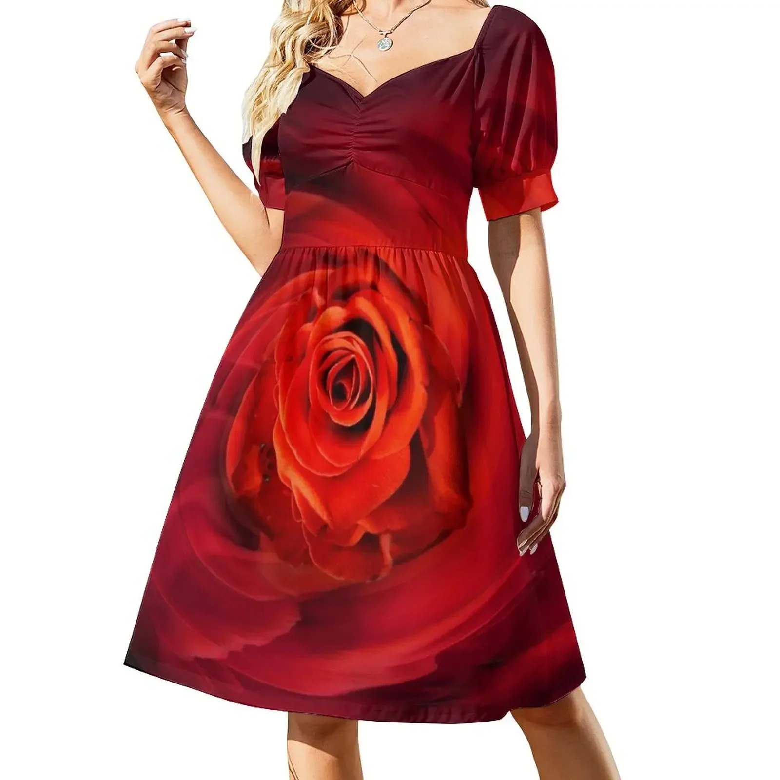 Vestido de manga corta para bailar rosas, vestidos de gala, vestido de verano holgado, vestido de verano para mujer, vestido de verano para mujer