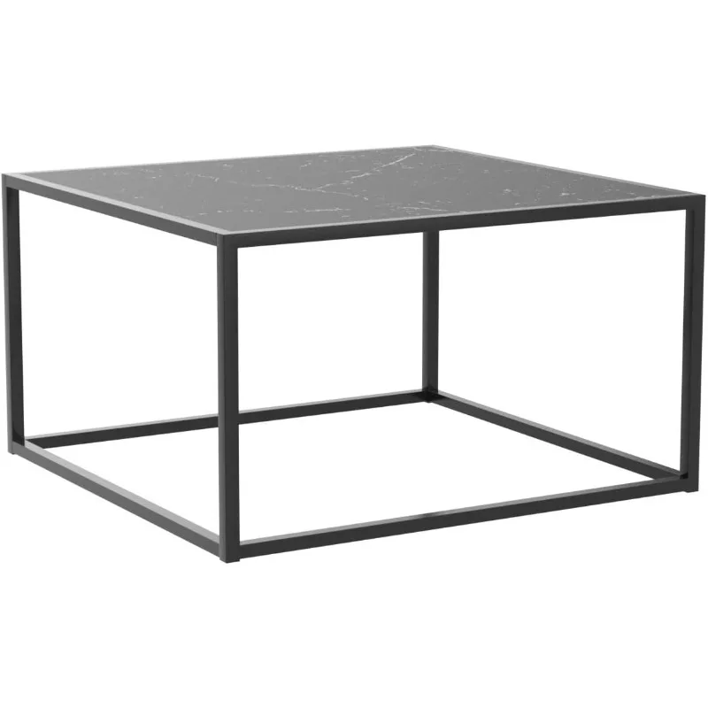 Black Coffee Table Small Square Coffee Table Simple Modern Center Table for Living Room Home Office 27.6 * 27.6 * 15.7Inch Easy 5