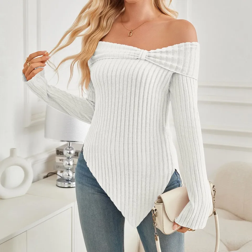 Elegant Off Shoulder Long Sleeve Women Sweater
