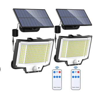 190/200 야외 LED 태양광 조명, 매우 밝은 3 가지 모드 모션 센서 벽 램프, IP65 방수 가로등, 정원용 리모컨 포함