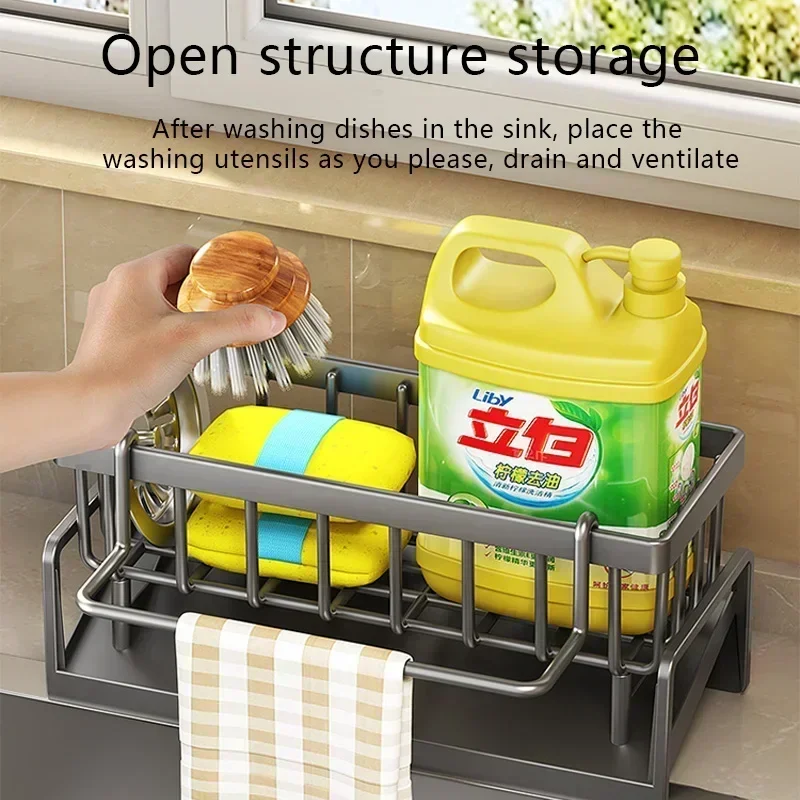 Plastics Kitchen Sponge Rack Drain Water Place Dish Soap Organize Rags Multi Functional Large Capacity Countertop Store Items
