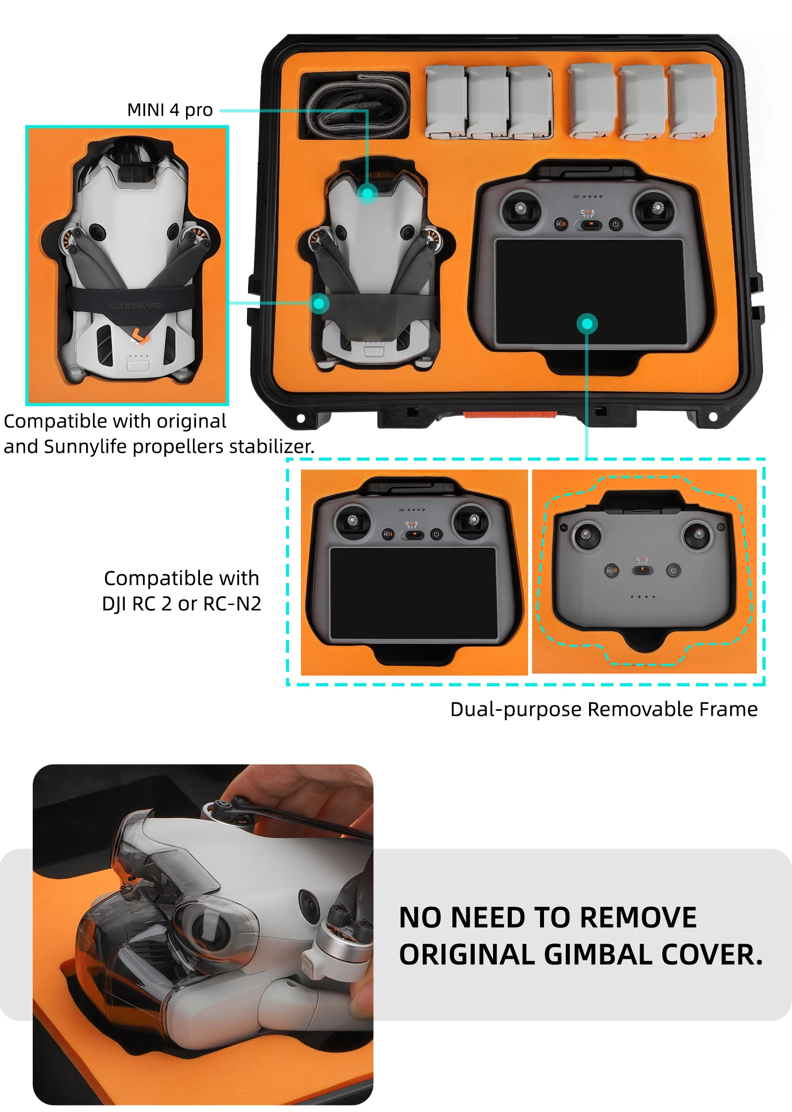 Safety Carrying Bag for DJI Mini 4 Pro Hard Shell Waterproof Large Capacity Box for RC 2/RC-N2 Drone Shoulder Storage Case