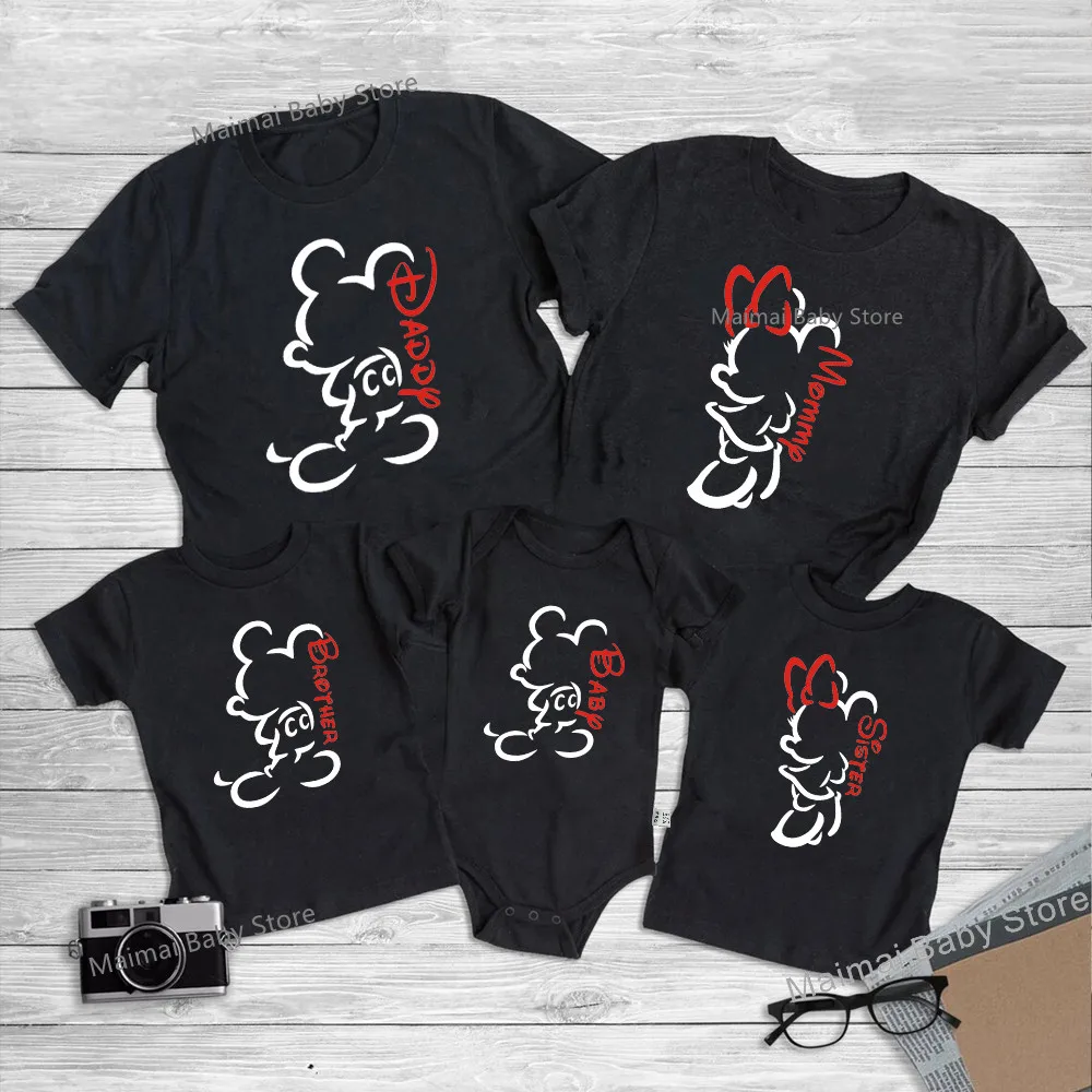 

New Mickey Ears Minnie Sketch Family Shirts Funny Matching Dad Mom Kids Disneyland Trip Outfits Look First Disney Vacation Tees