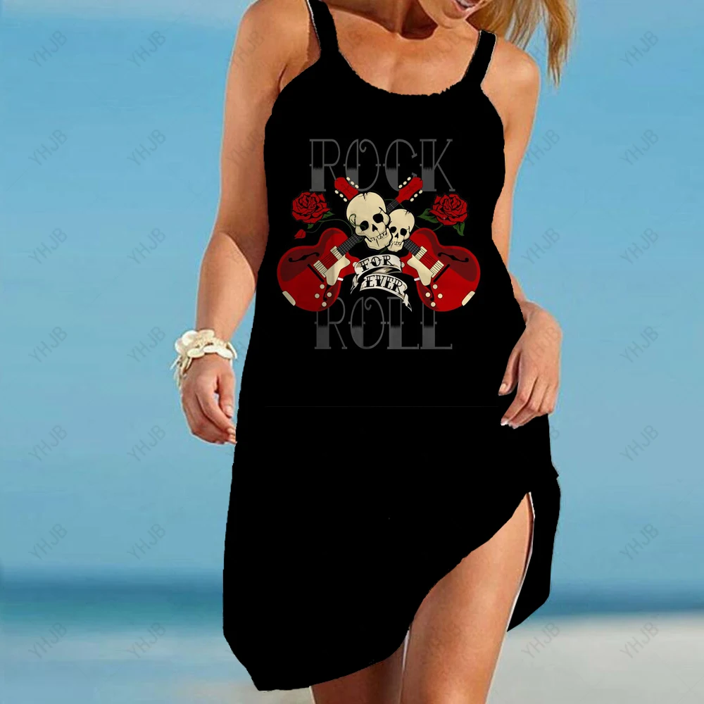 

2023 New Simple floral skull printed suspender dress sexy fashion backless suspender dress summer sleeveless dress miniskirt