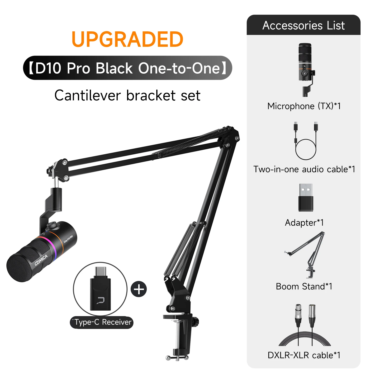 COMICA D10 PRO RGB カーディオイド USB/XLR ダイナミック ワイヤレス